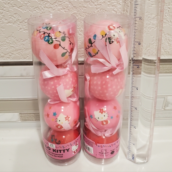 Hello Kitty 2014 Christmas Tree Ornaments Set Mini Pink Balls - Picture 1 of 10